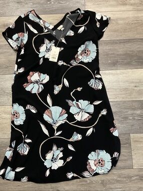 a new day Black Floral Dress with Mint and Blush Blooms
